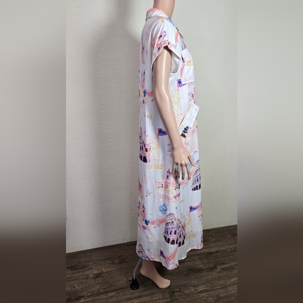 Beulah Style 70’s Rome Shirt Dress Size Small Whit Pockets - Picture 7 of 13